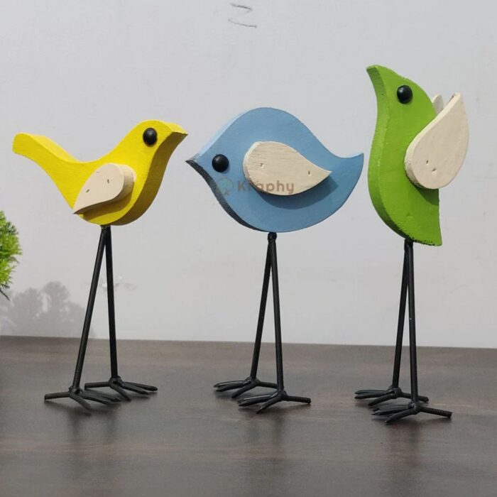 Flying Blue Yellow Green Bird Figurines Set of 3 - Image 1