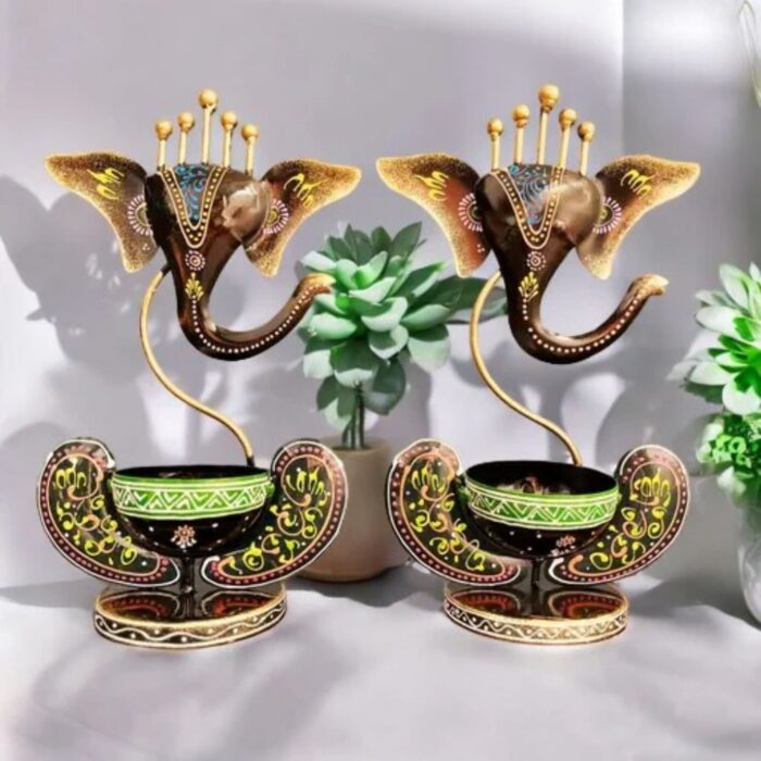Kraphy Iron Ganesh T-Light Candle Holder Figurine set of 2 - Image 1