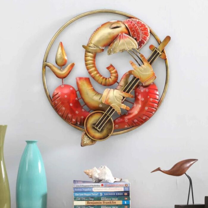 Ganesha Guitar Multicolor Metal Wall Art - Image 1