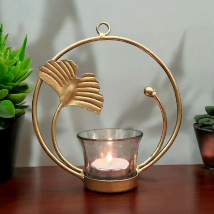 Metal Ginko Leaf T light Holder Decorative Hanging Showpiece - Image 1