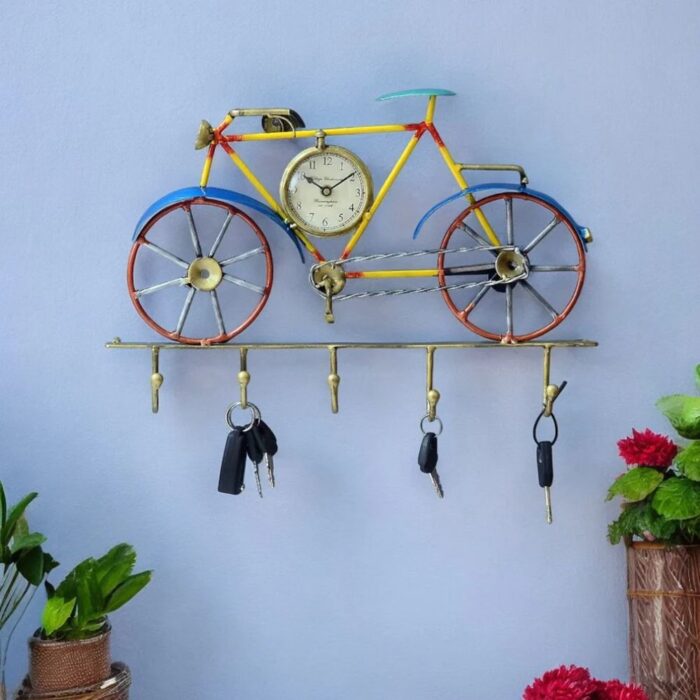 Yellow Iron Cycle With Clock Key Holder - Image 1