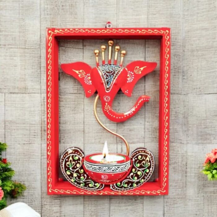 Metal Ganesha Wall Hanging T- Light Holder - Image 1