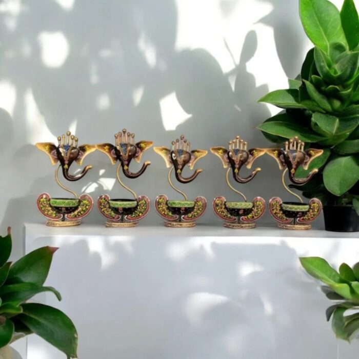 Iron Ganesh T-Light Candle Holder Figurine Set Of five - Image 1