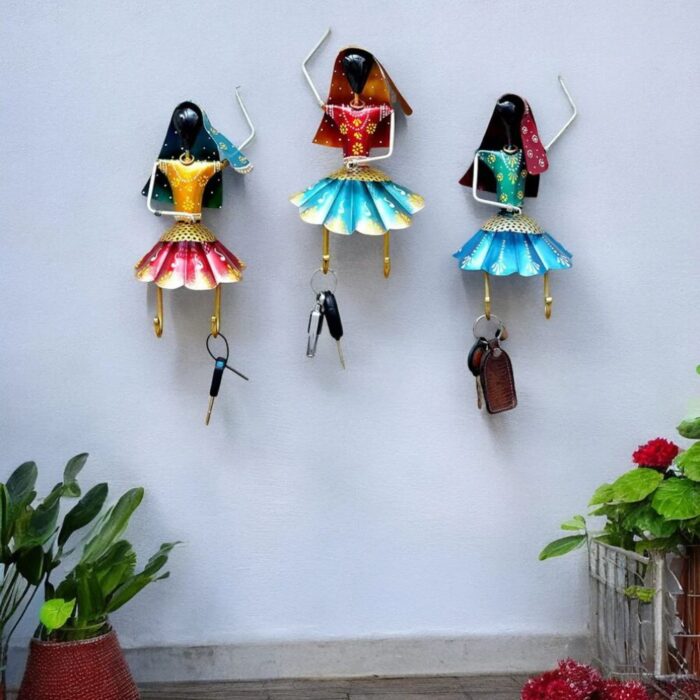 Multicolour Metal Dancing Lady (Set Of 3) Key Holder - Image 1