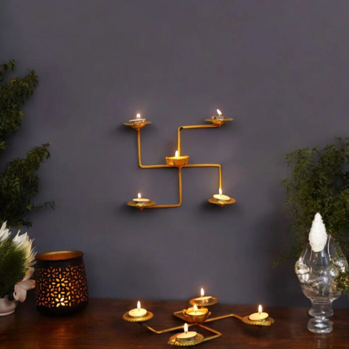 Combo Swastik T light holder and Wall Art Decorative - Image 1