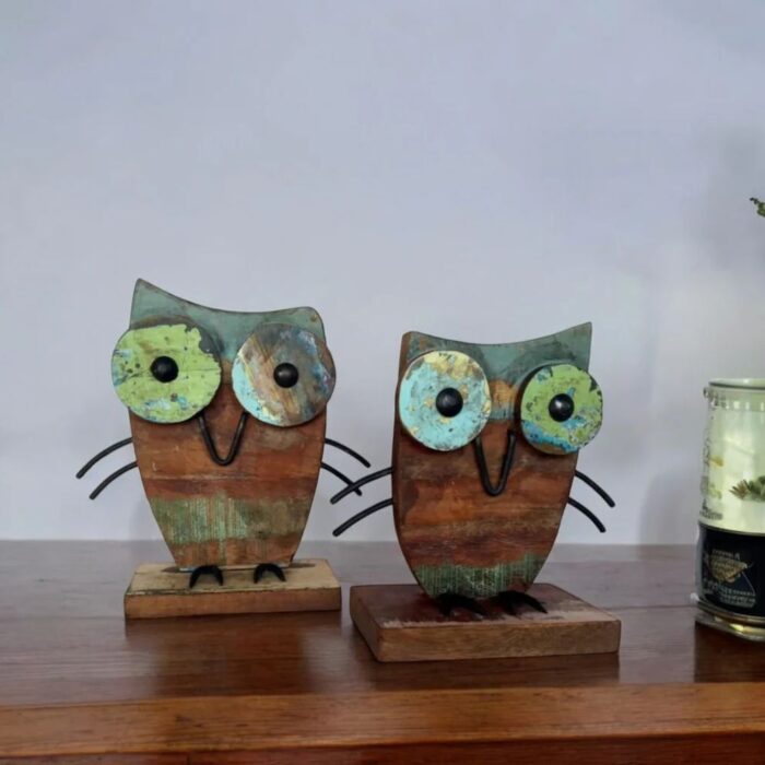 Recycled Scrap Wood Owl Set - Image 1