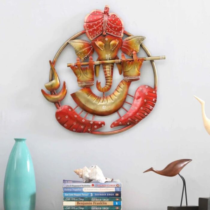Ganesha Bansuri Multicolor Metal Wall Art - Image 1