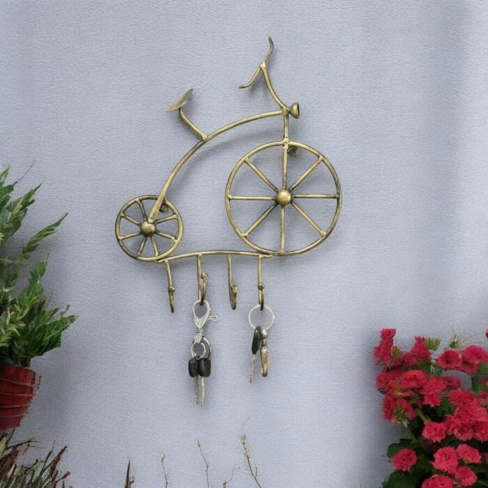 Antique Metal Cycle Key Holder with 4 Hooks - Image 1